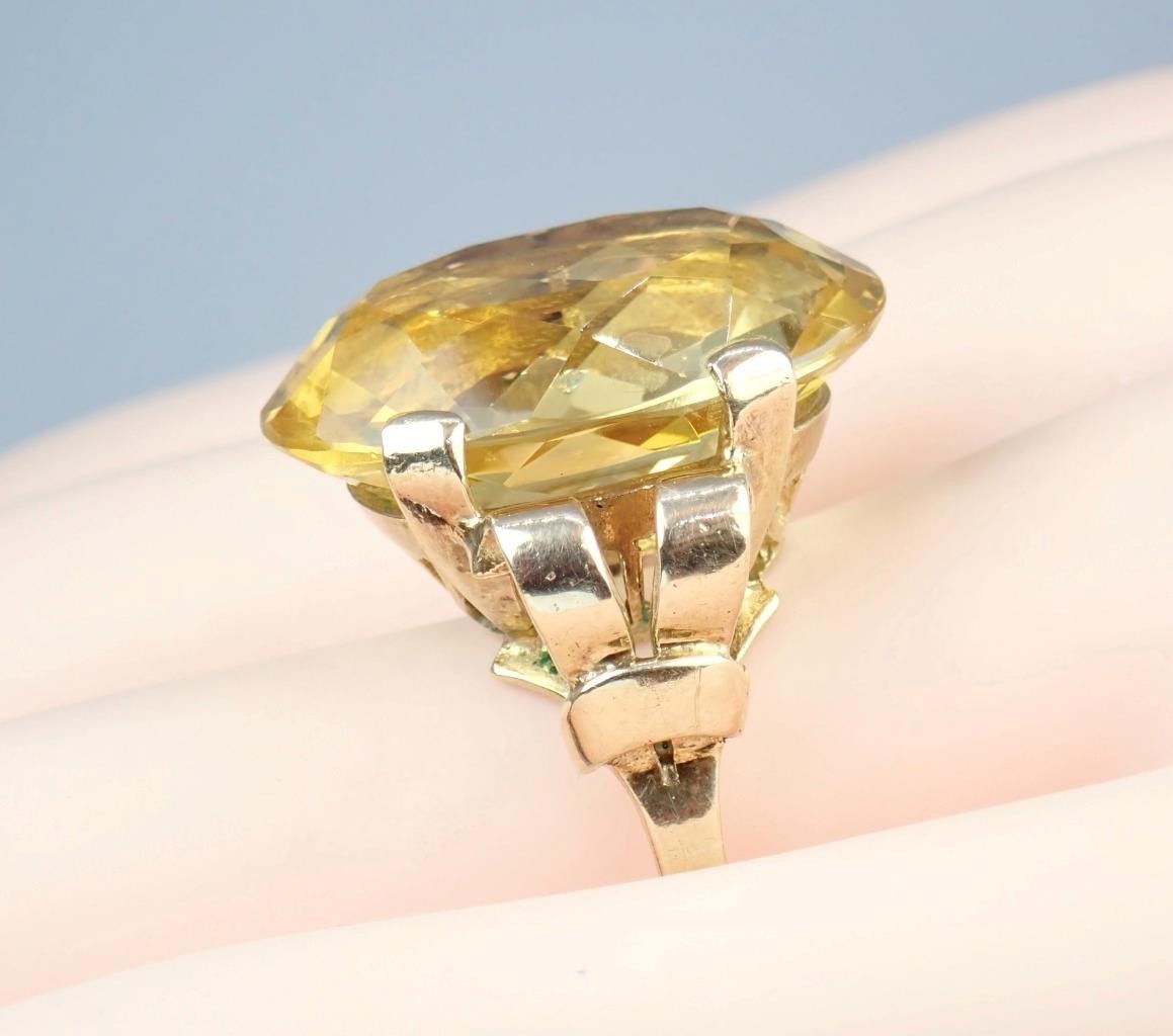 Beautiful Vintage Mid Century 9K Gold 13.3Ct Citrine Cocktail Ring 1960s Sz 8.25
