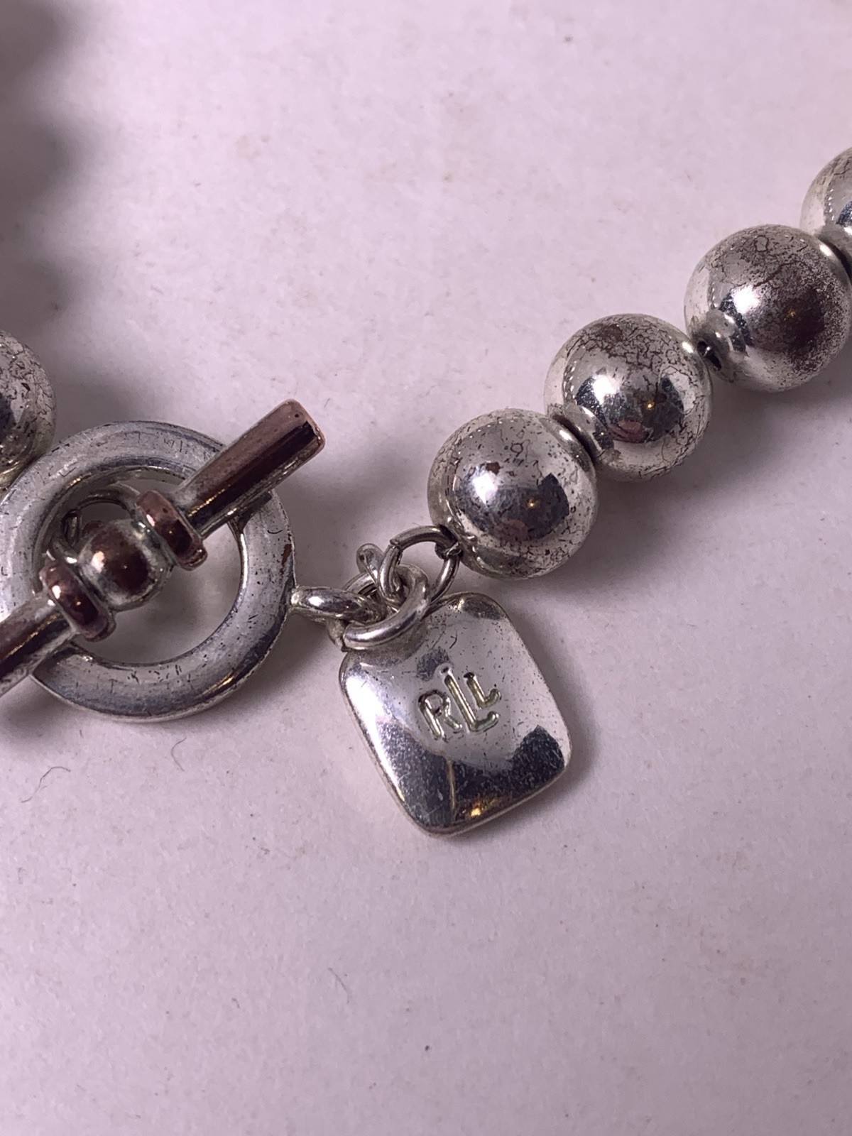 Classic Vintage Signed RLL Ralph Lauren 7.8mm Silver Plated Bead Bracelet 7.5″