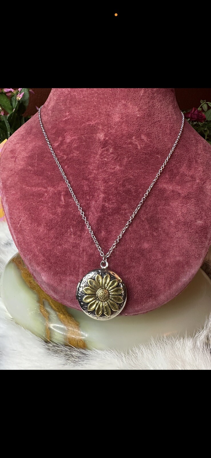 Sunflower Locket Necklace New Boho Country Western REN Fairy Vintage Silver Gift