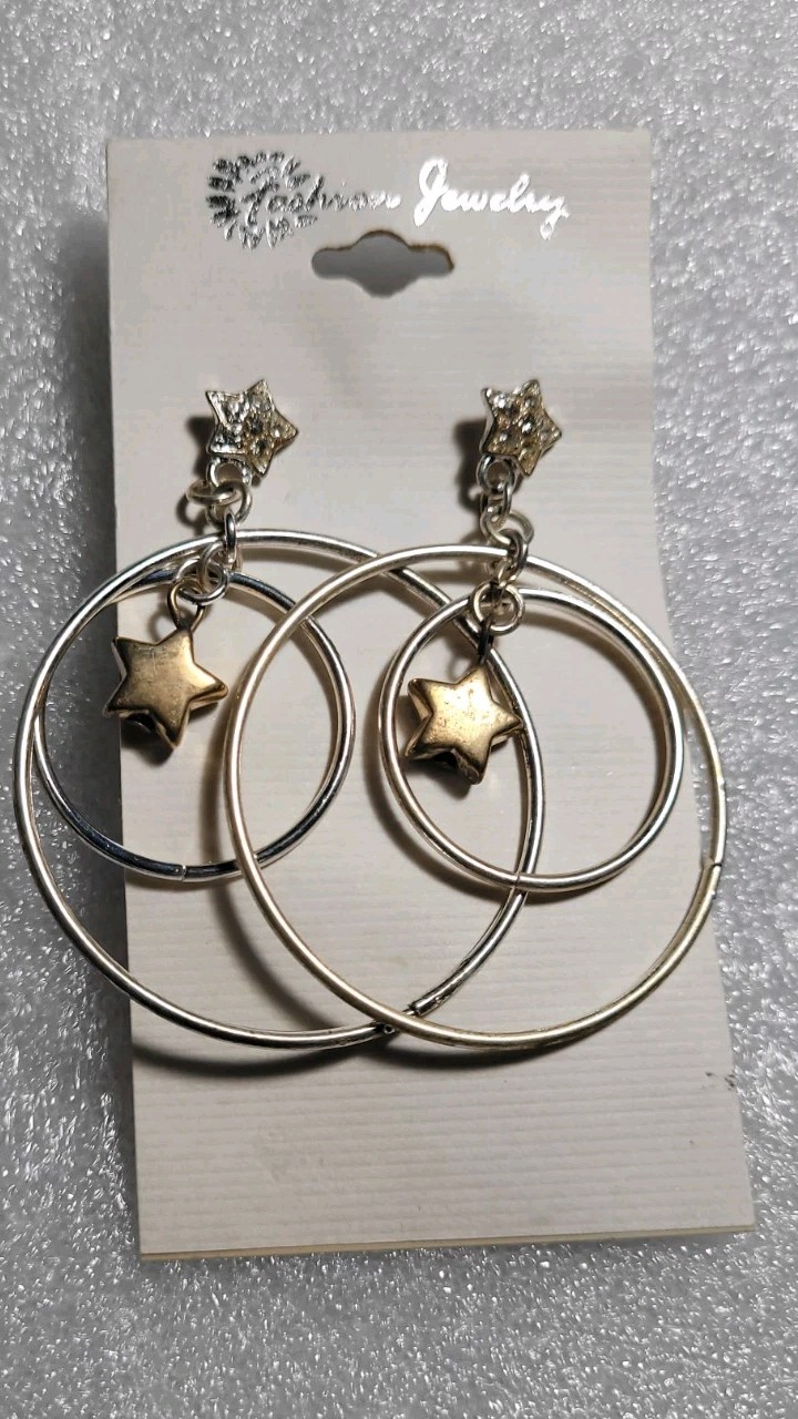 6 Pairs NEW VINTAGE DANGLE HOOPS EARRINGS PIERCED DROP BIG CLASSIC • OLD STOCK