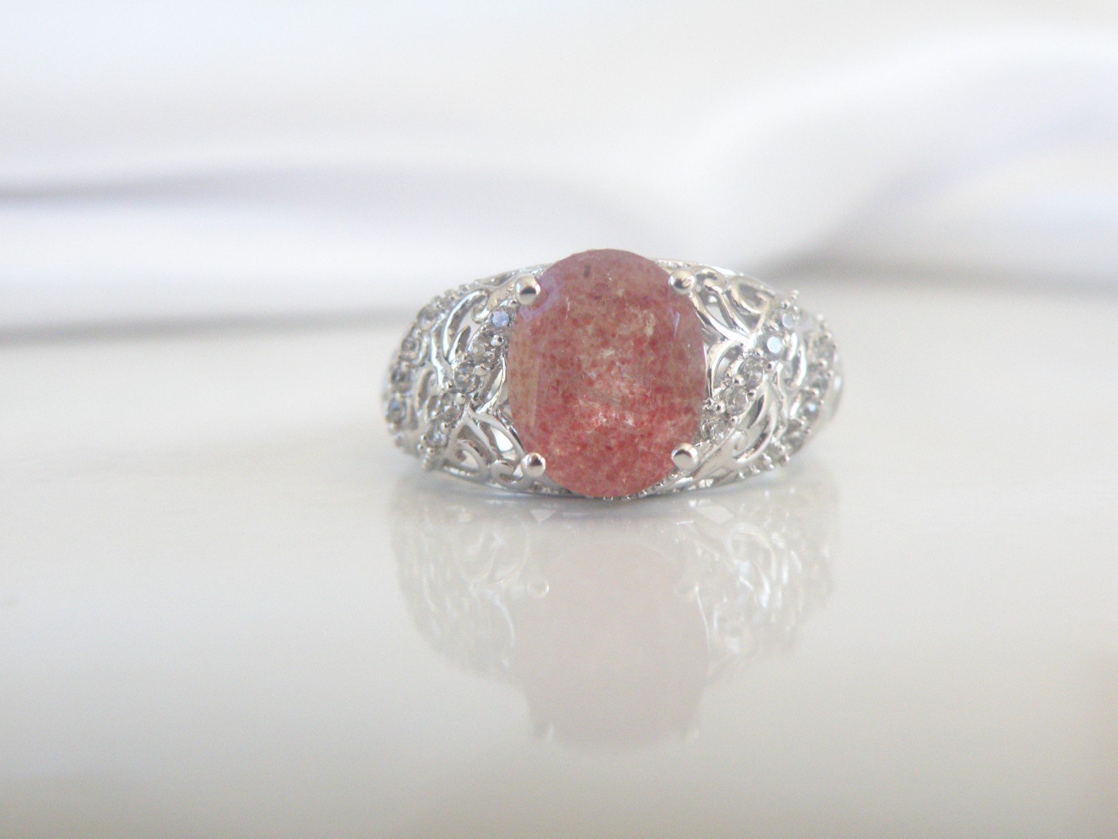 DJoy Sterling Silver 925 Pink Tanzanian Natronite Ring Size 7