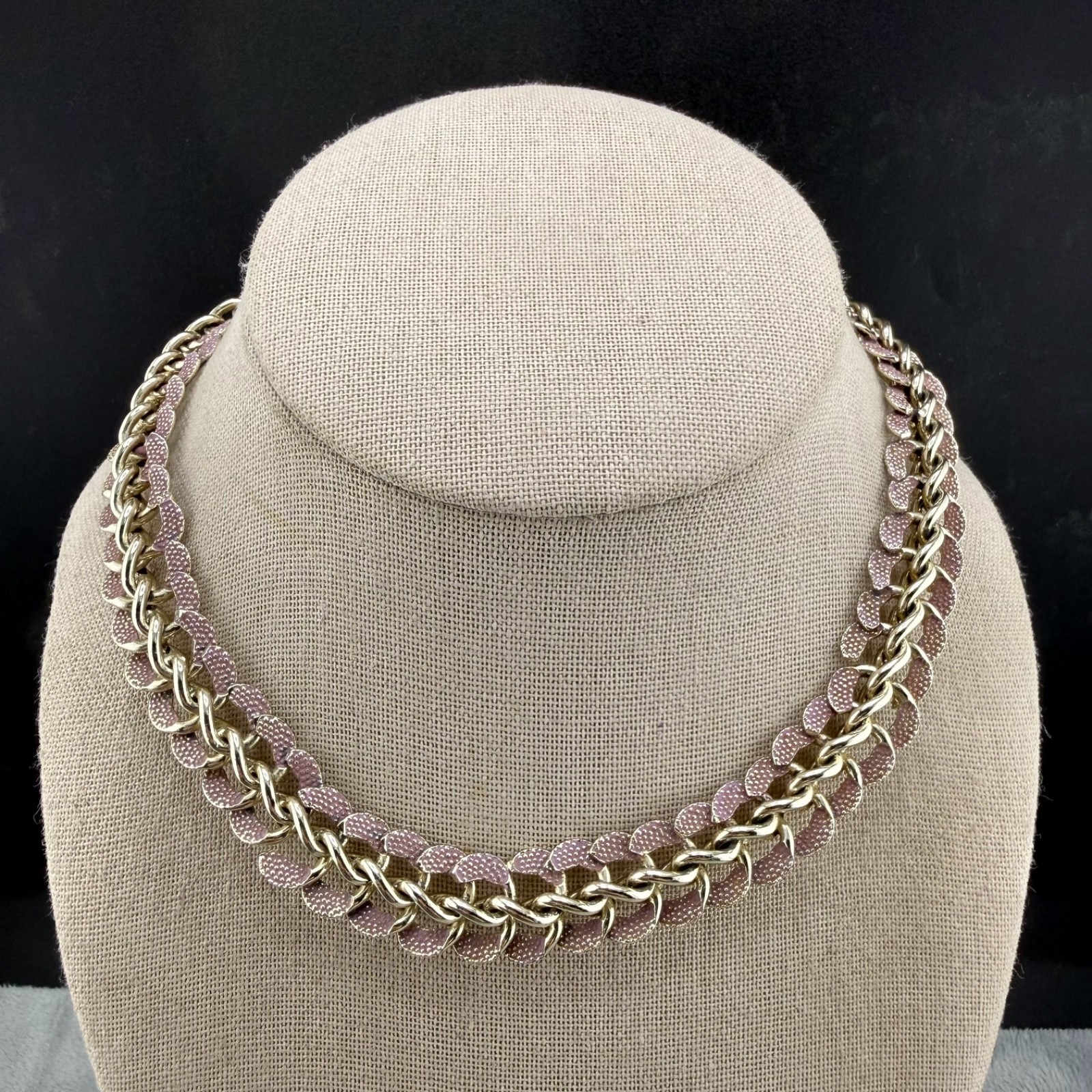 Vintage Western Germany Necklace Silver Tone Pink Lightweight 16”