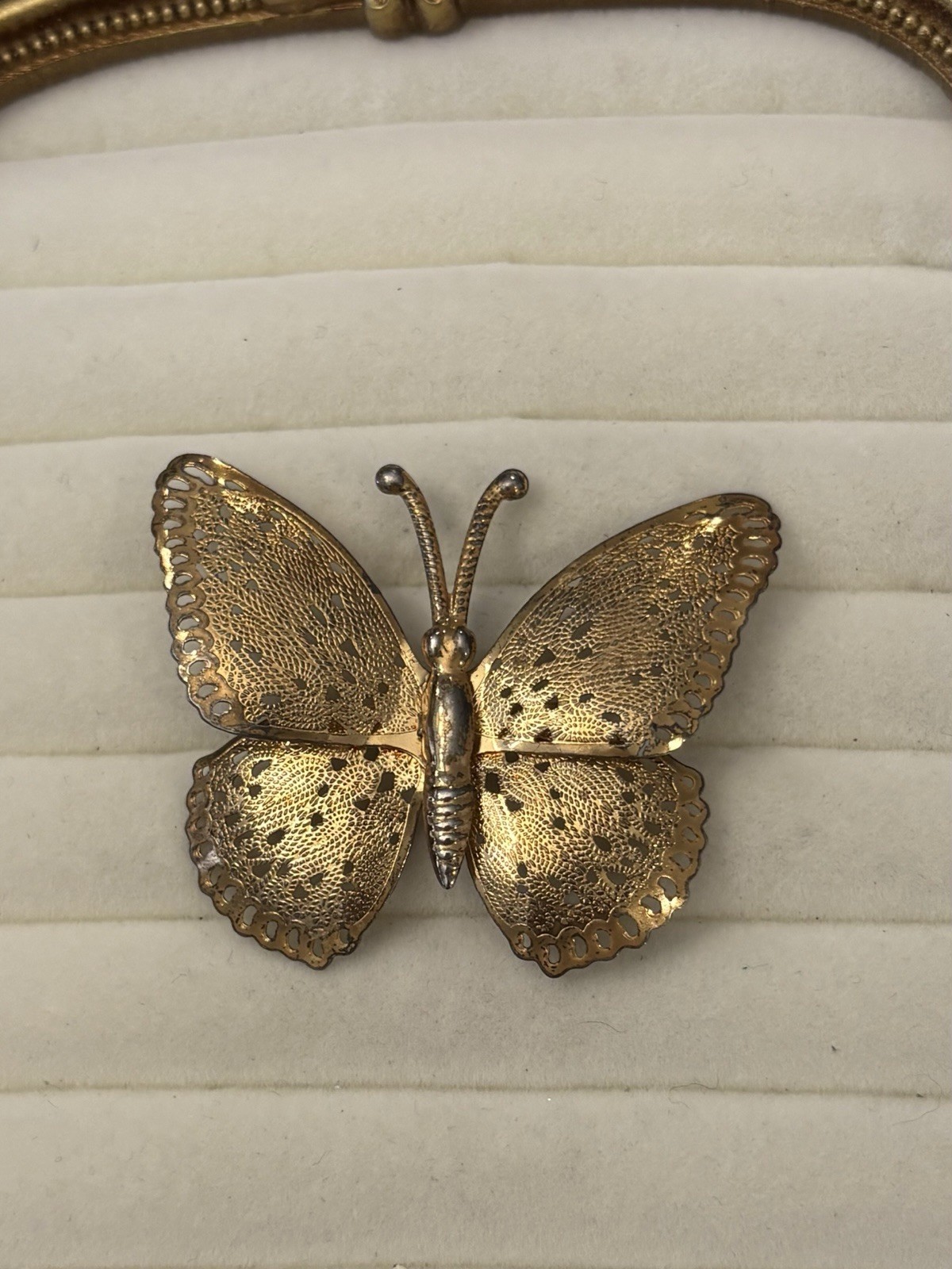 Vintage Filigree Brooch Gold Tone Pin Butterfly Cottage Garden Tea Party Boho