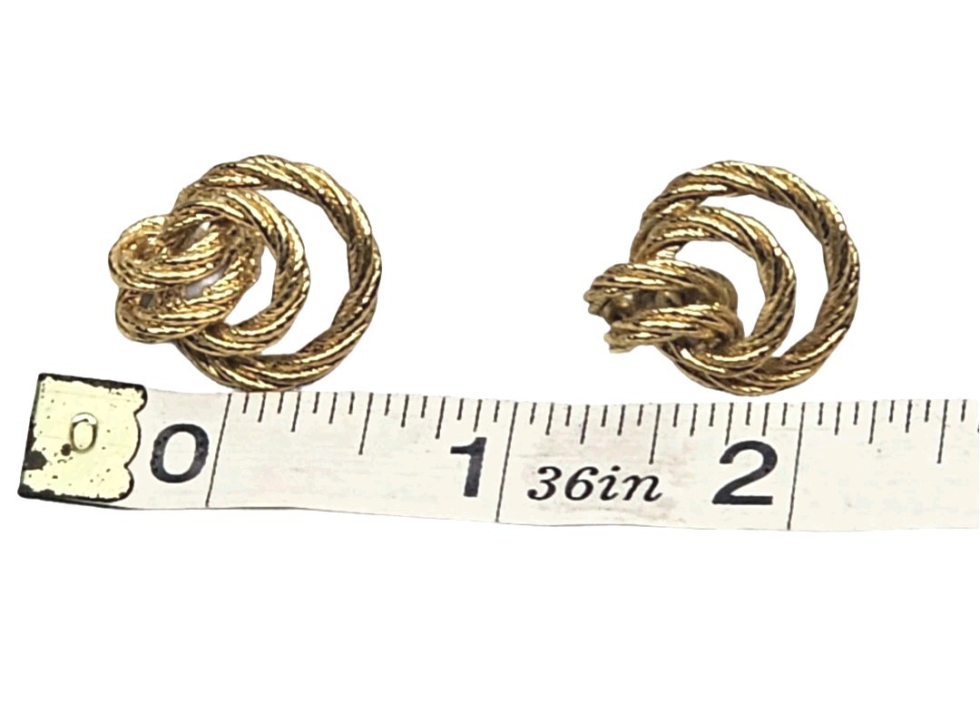Vintage Twisted Rope Knot Earrings For Pierced Ears | Appr. 1/2″ | Gold Tone
