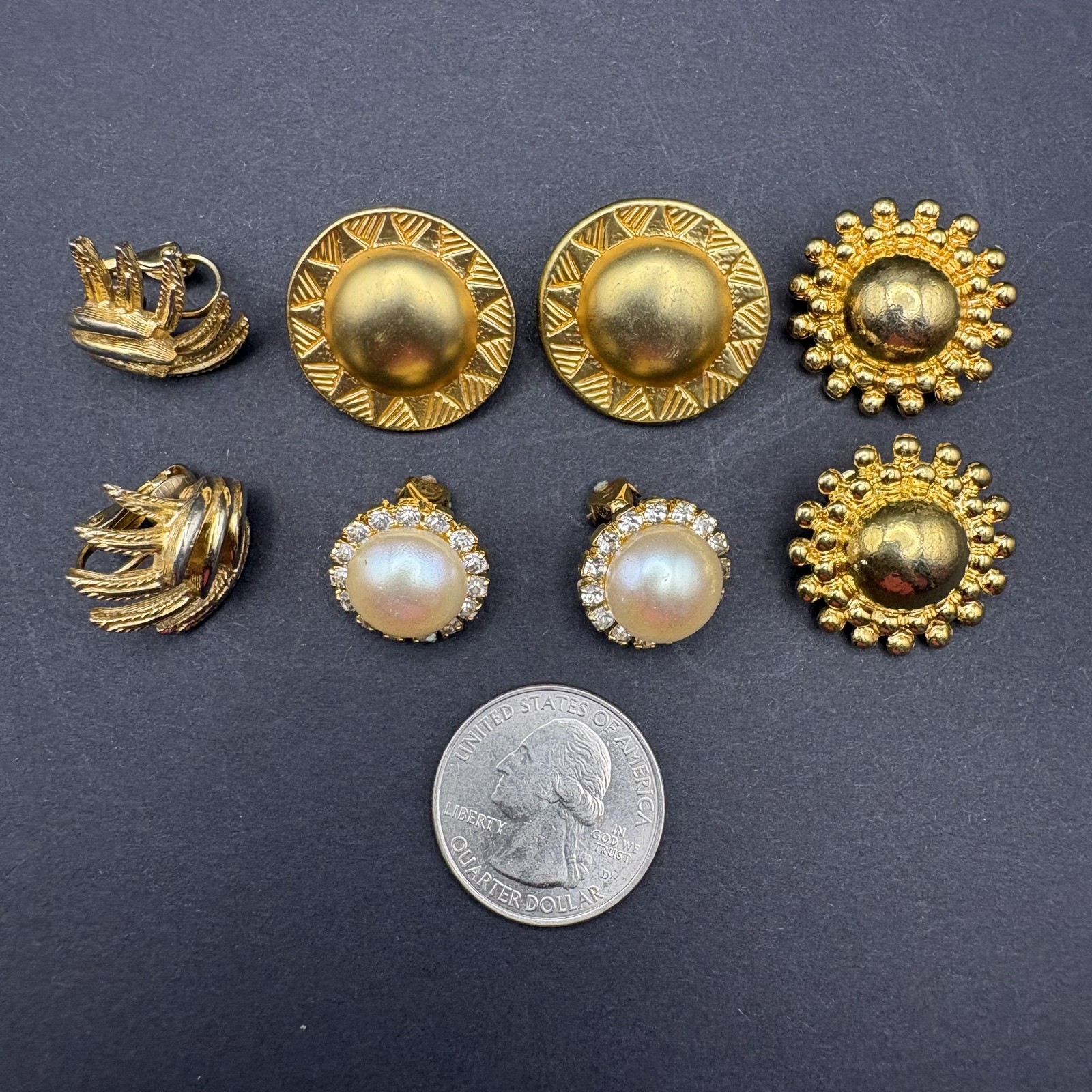 Lot of 4 Pairs Vintage Gold Tone Clip On Earrings Costume Jewelry Pearl