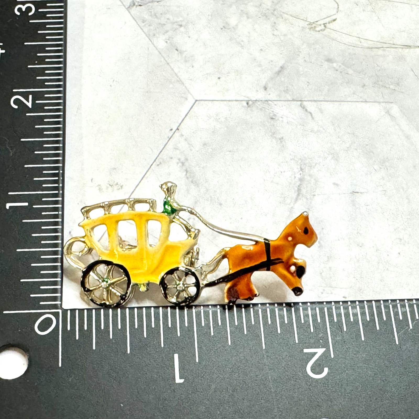 Vintage Brooch Enamel Horse Western Wagon Coach Gold Tone Estate 2″ Pin Dainty