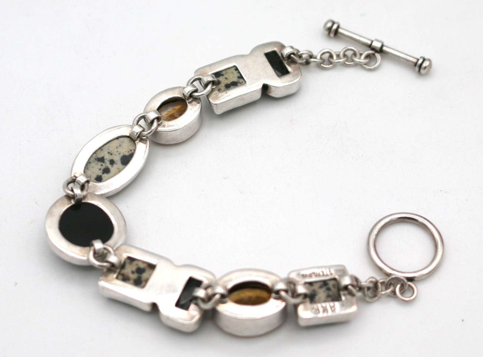AKR Amy Kahn Russell 925 Sterling Silver Dalmatian Jasper Citrine, Onyx Bracelet