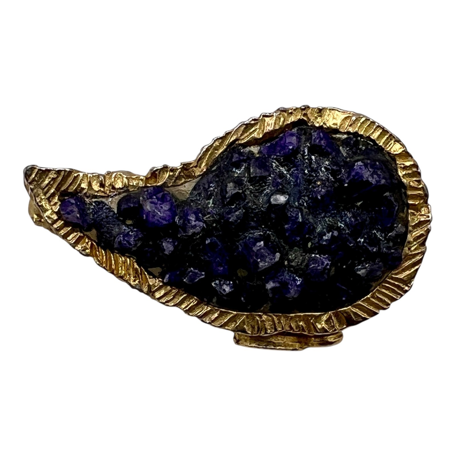 Signed Lester JOY Plique a Jour Purple Paisley BROOCH Gold Tone Costume Jewelry