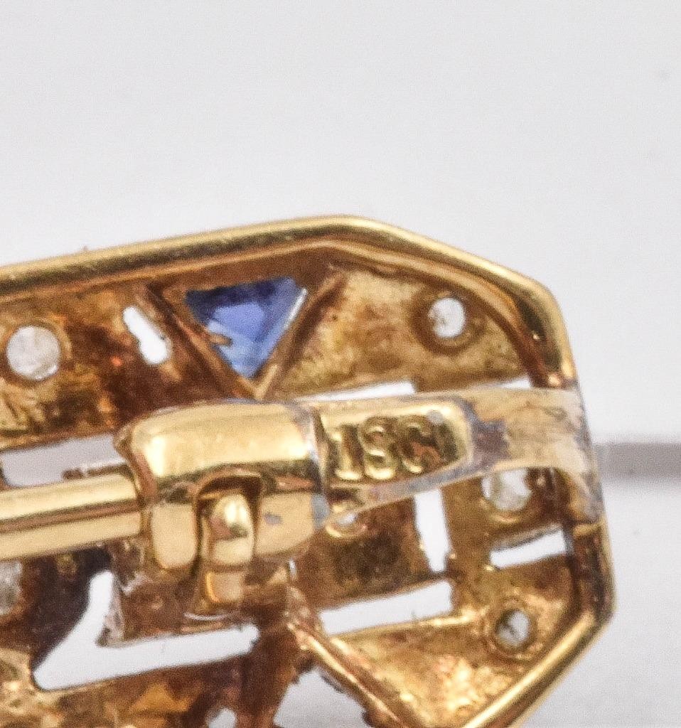 Antique 18ct Platinum Top Mined Diamond & Sapphire Art Deco Bar Pin circa 1920