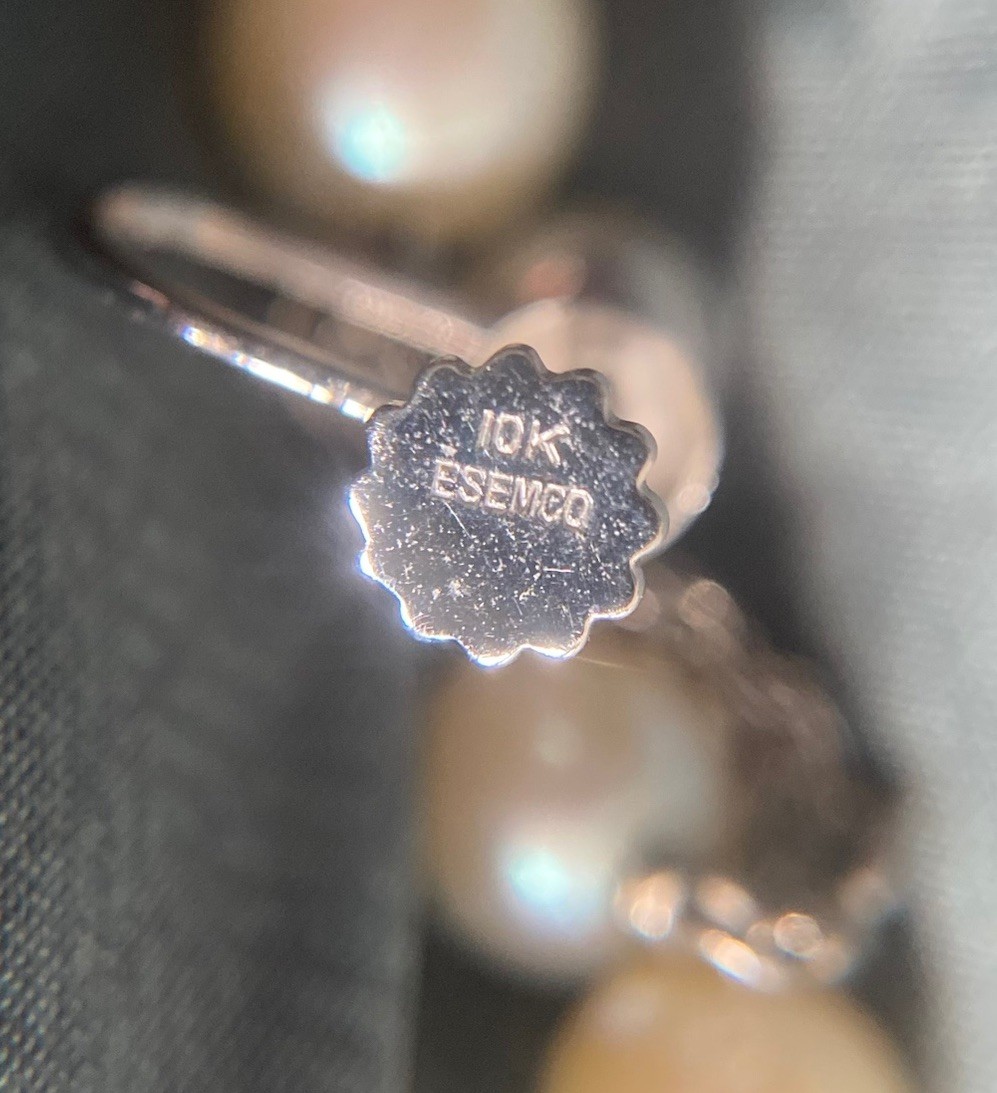Earrings Champagne Pearls & White Gold 10K Dangle Drop w/ Screw Backs Vintage