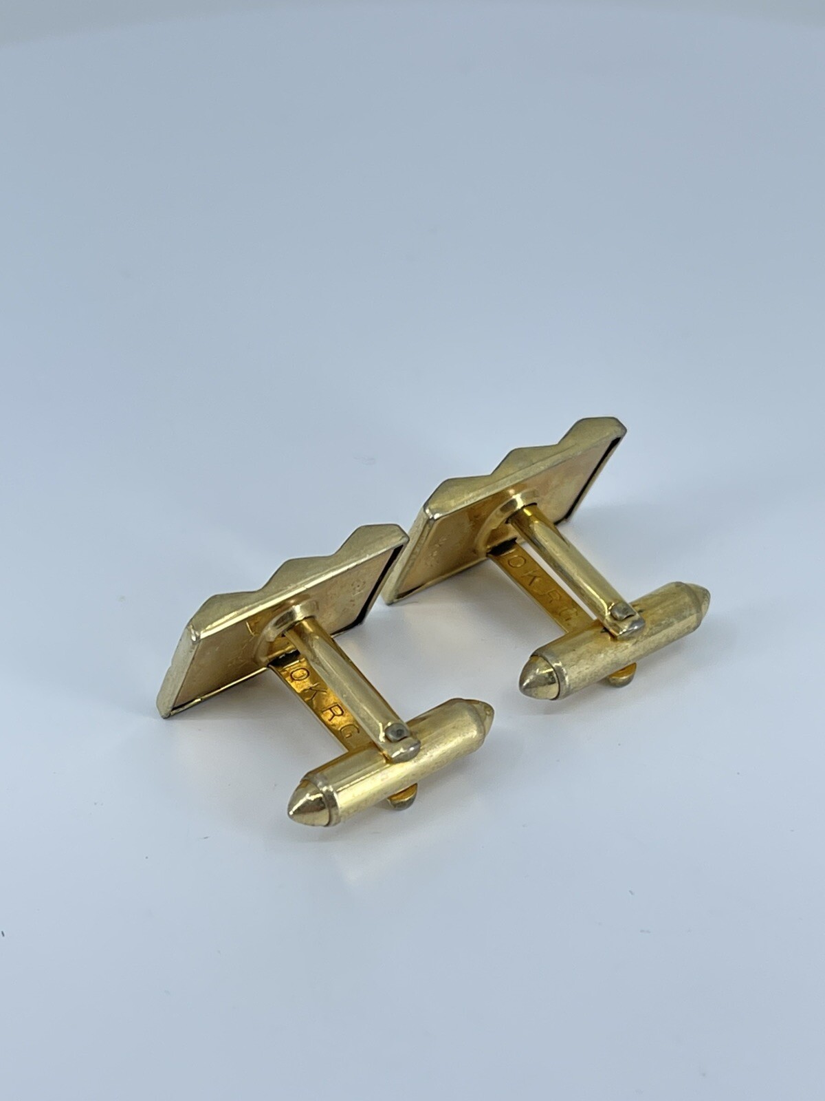 Vintage Hadley 10K RGP cufflinks gold tone louver design etched accent 7/8″
