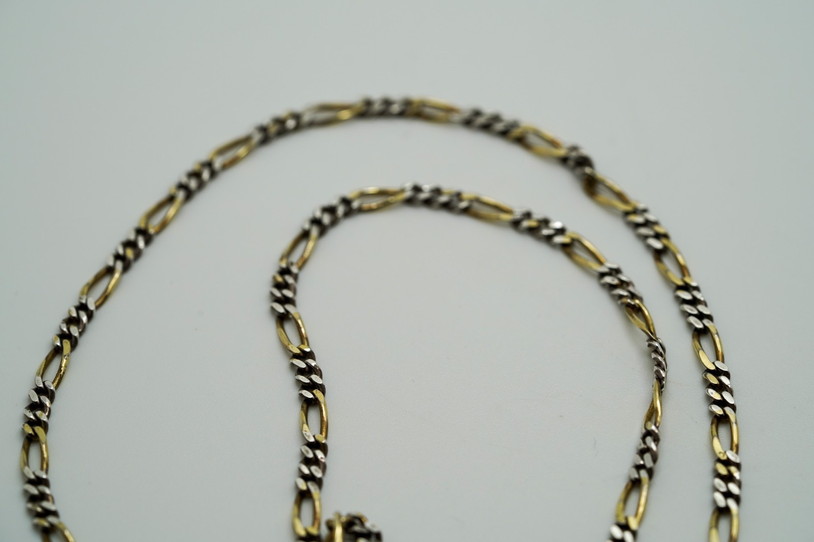 Vintage Gold Over Sterling Silver Figaro Necklace 18” X 3mm JB11
