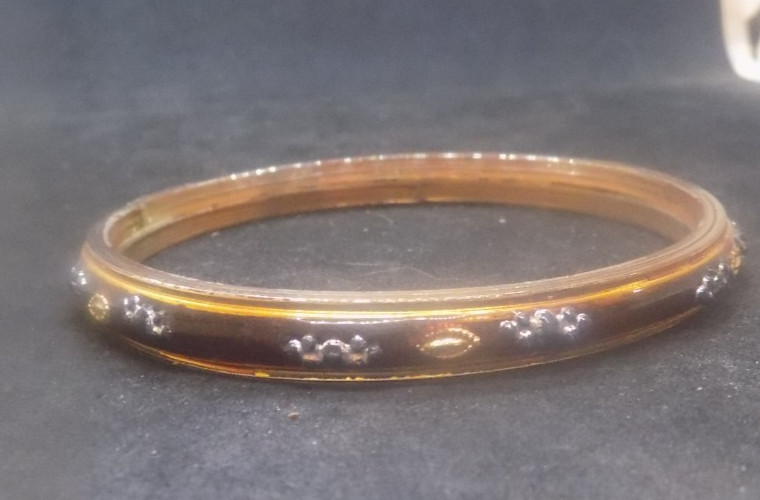 Vintage Chinese Redish Brown Gold Tone Bangle Bracelet (533)