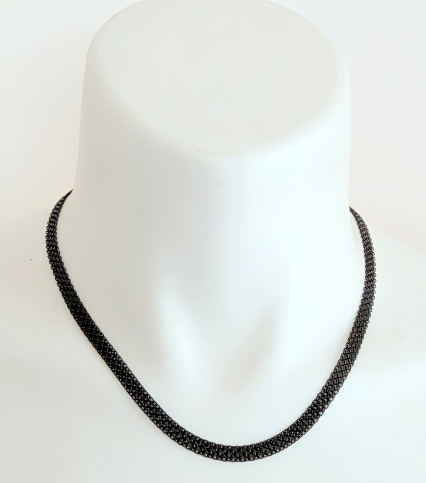 Beautiful Vintage Italy 925 Sterling Silver Black Enamel Mesh Chain Necklace 20″