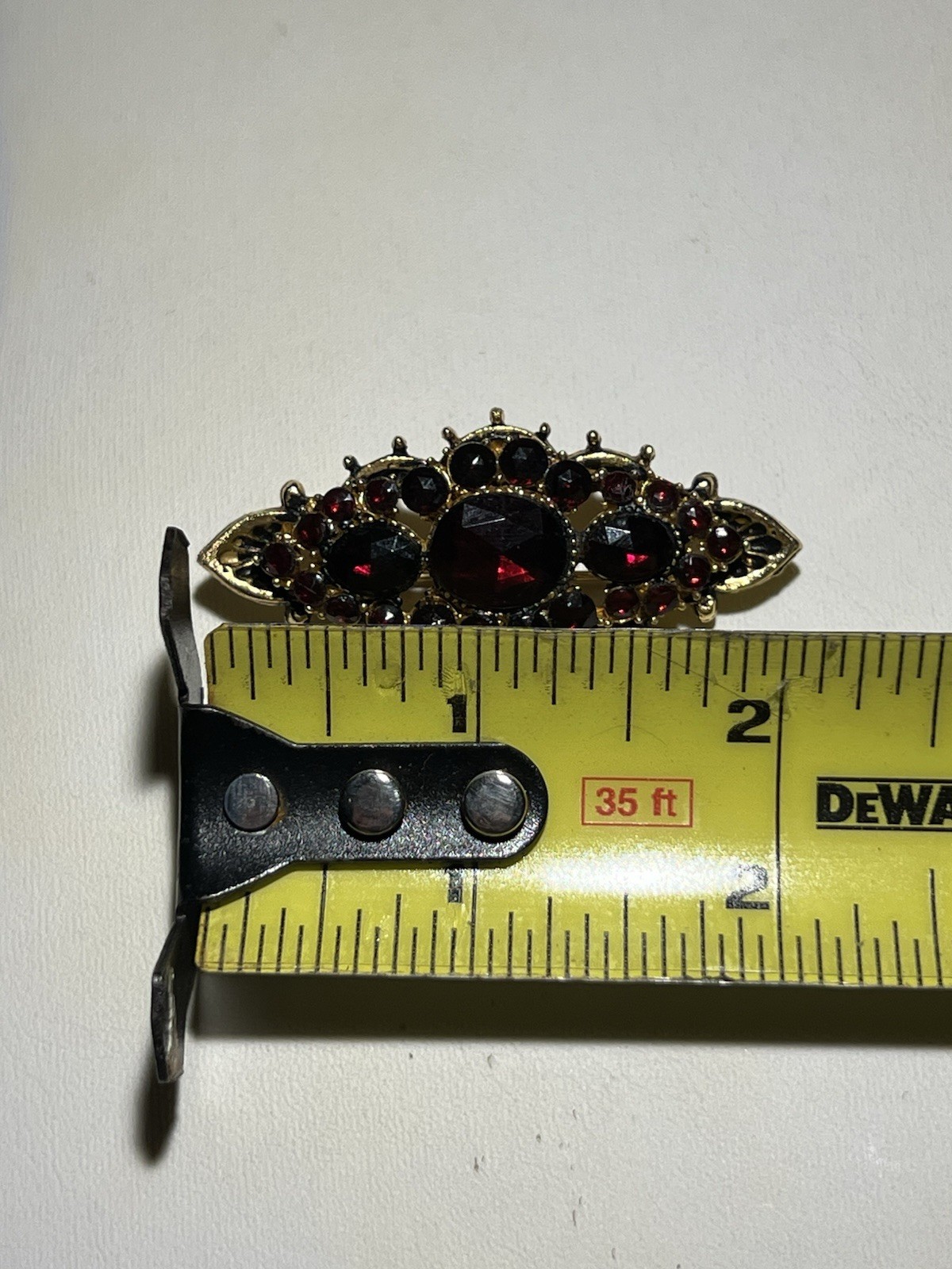 Vintage ART Red Garnet Rhinestone Gold Tone Brooch Pin