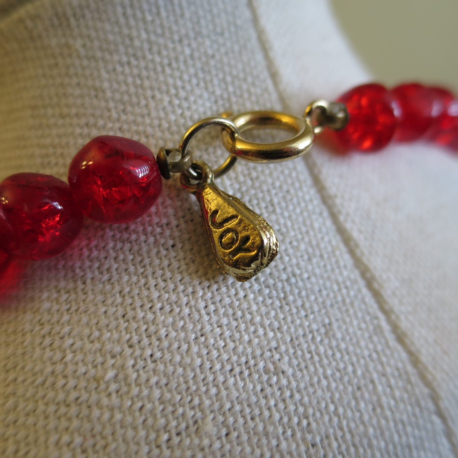 Lester Joy Red Glass Beads Beaded Necklace 29 inches Long 1960s Stunning Vintage
