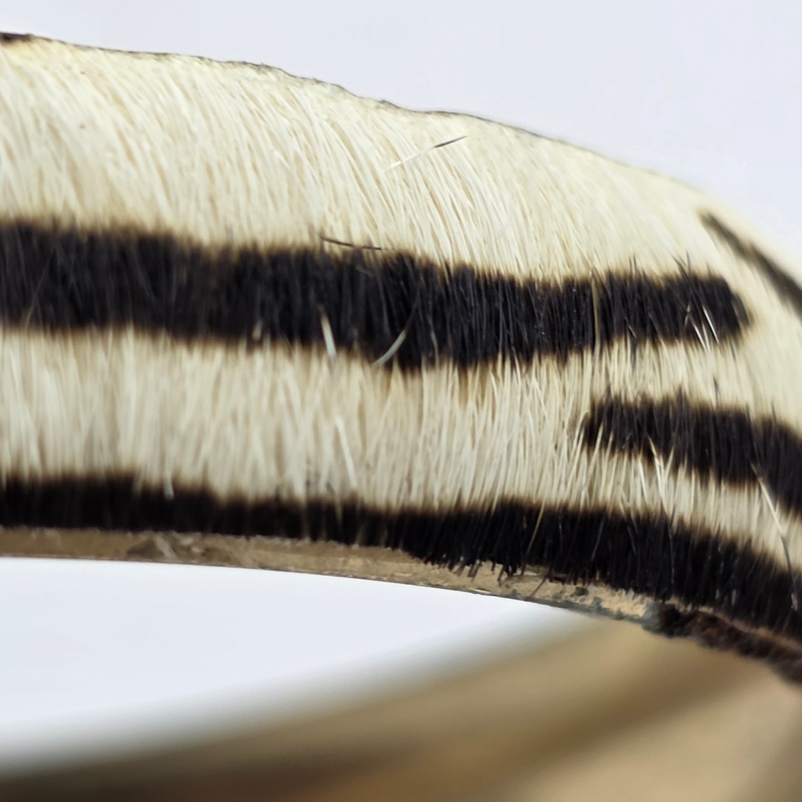 Vtg. Zebra Animal Print Furry Bangle Bracelet Gold Tone Faux Fur Statement 8.25″