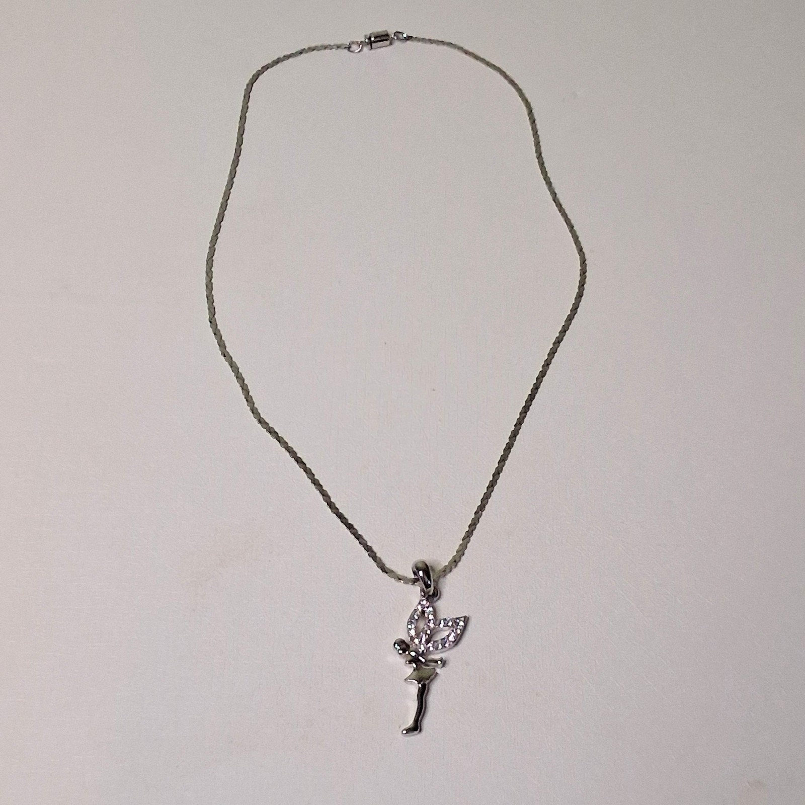 Rhinestone Fairy Pendant Necklace Silver Tone Whimsical Fantasy Vintage