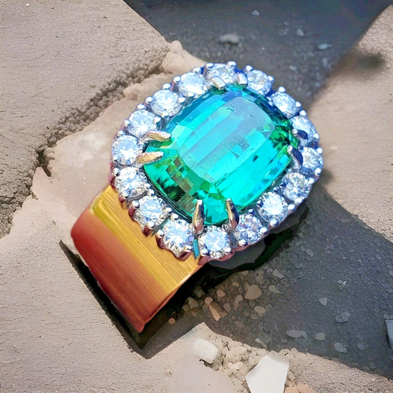 EARTH MINED Sea foam Blue Green PARAIBA Tourmaline DIAMOND Designer Deco Ring