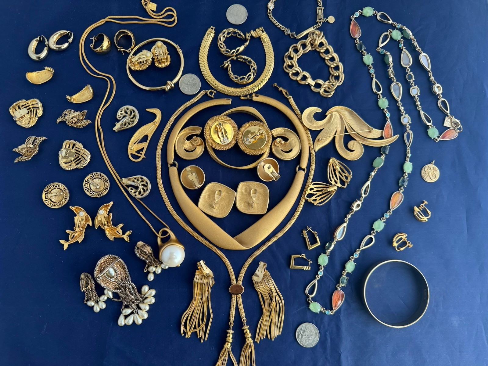 Vintage Now Jewelry Lot Gold Tone Monet AK Trifari Napier K Spade Erwin Pearl 30