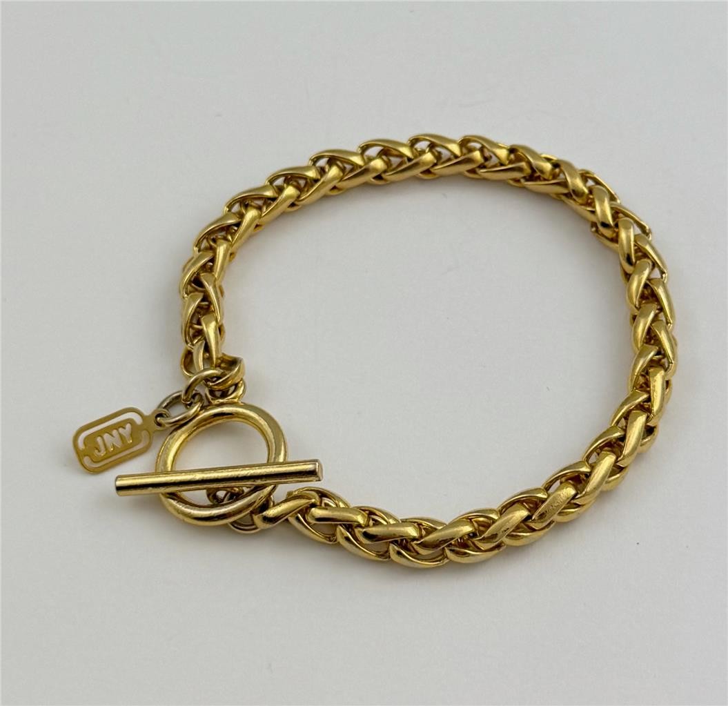 Vintage JNY Jones New York Gold Tone Wheat / Spiga Chain Toggle Clasp Bracelet