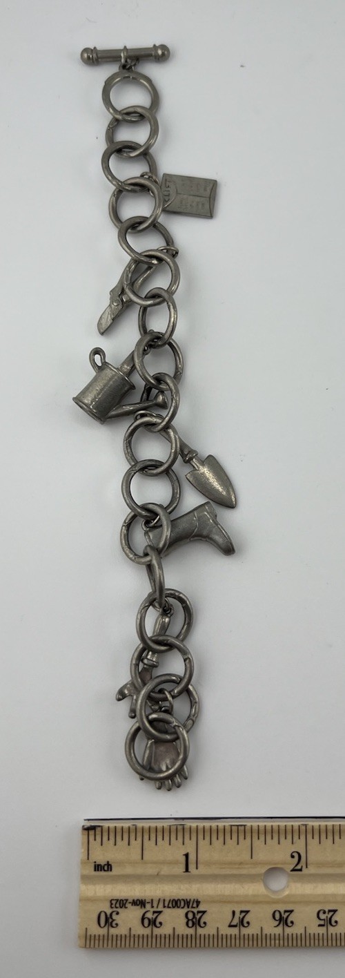 Vintage Gardner Gardening Heavy Pewter Charm Bracelet – Signed Clift