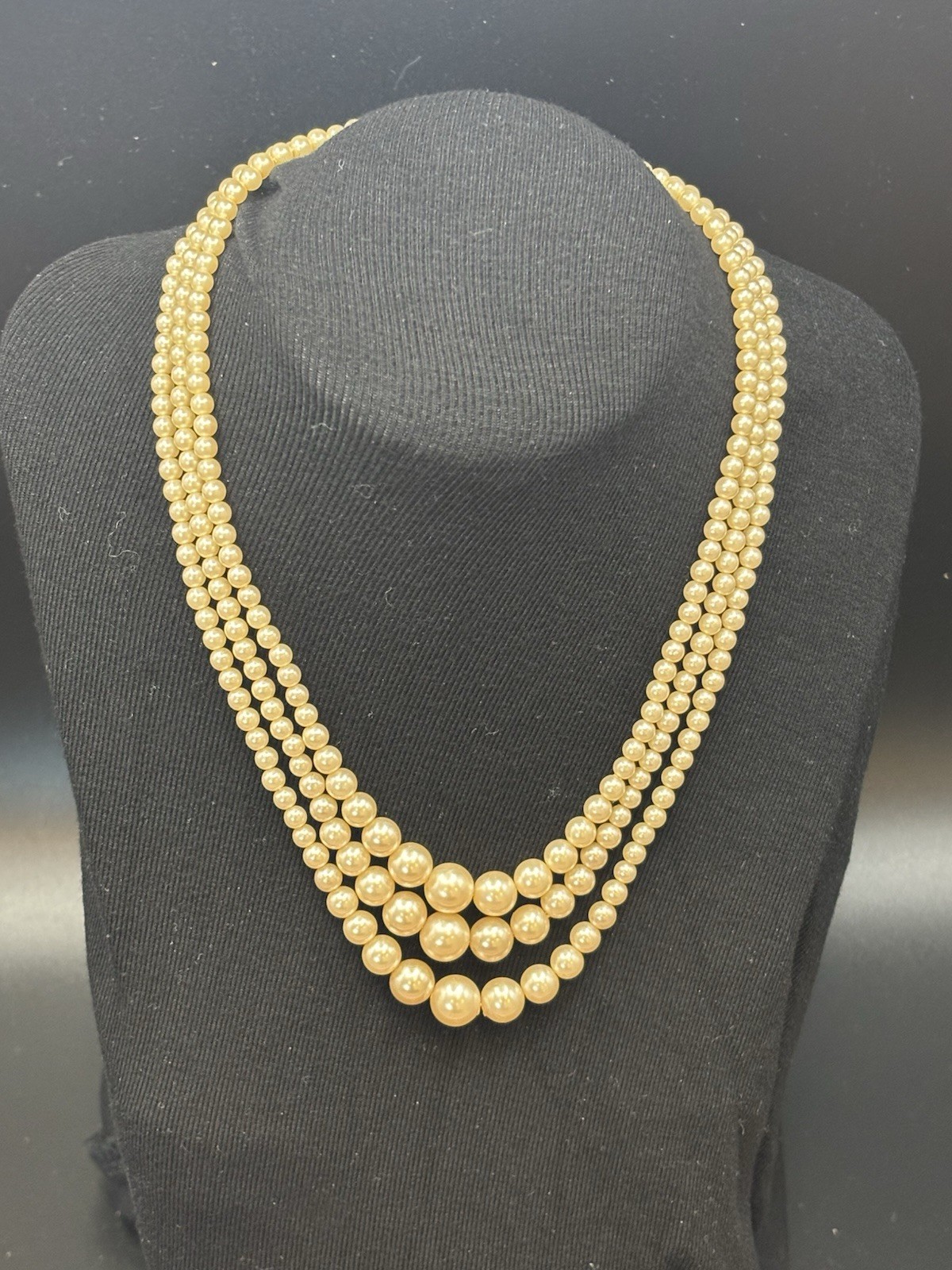 Vintage 3 Stranded Faux Pearl Necklace, Very Delicate, Light And Lovely!
