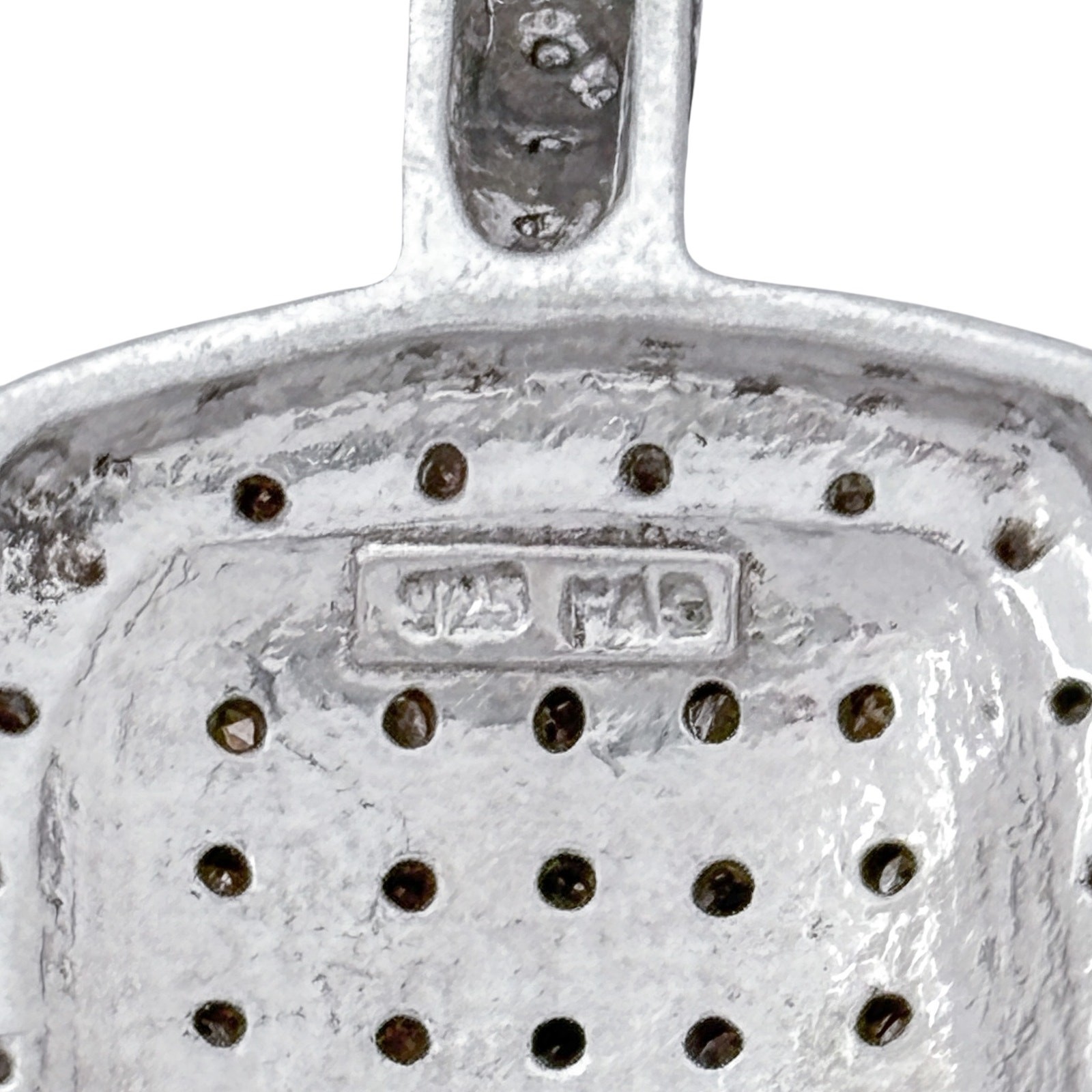 Sterling Silver 925 White Black Diamond Cushion Pendant