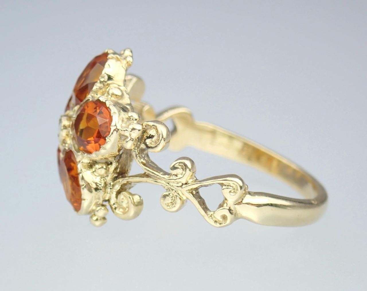Pretty Vintage Solid 9K Gold Madeira Citrine Pearl Floral Scroll Ring 1971 7.25
