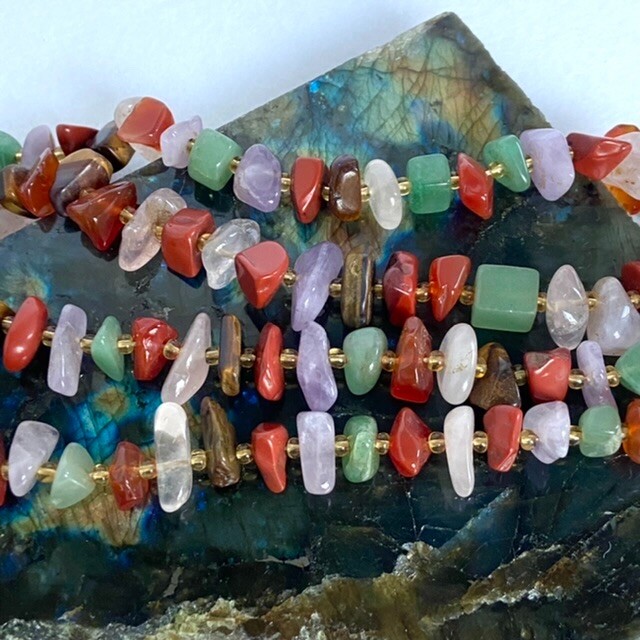 VTG Multi Gemstone Beaded 29″ Necklace 14K 1/20 Gold Filled Fish Hook Clasp