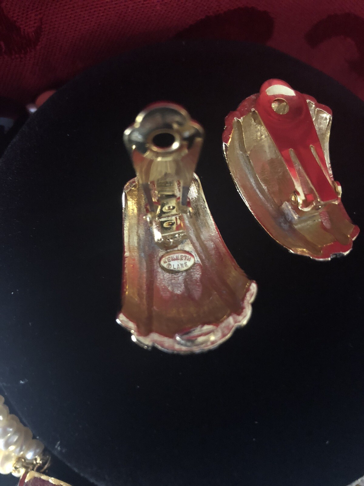 Vintage signed KJL Kenneth Jay Lane Gold Plated Deco Earrings with Rhinestones