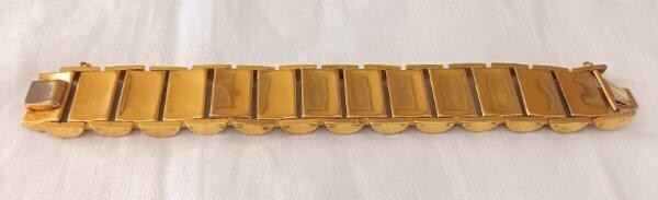 Early Vintage Damascene Wide Panel Link Bracelet Ornate Gold Plate
