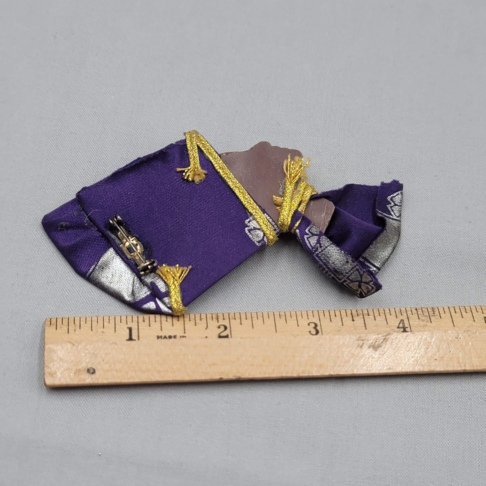 Vintage African Queen Brooch Purple Fabric Hat Dress 4 in