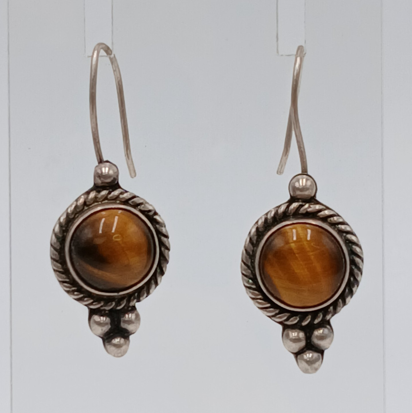 VTG 925 MEX Tigers Eye Earrings 1.75in Sterling Silver 10gtw Southwest Artisan
