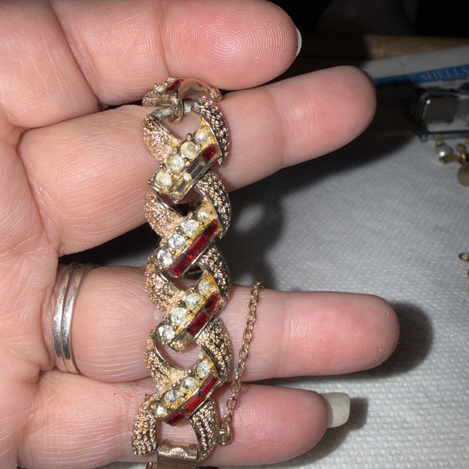 Authentic Vintage Coro Designer Gold Tone Rhinestones Bracelet Missing Stones