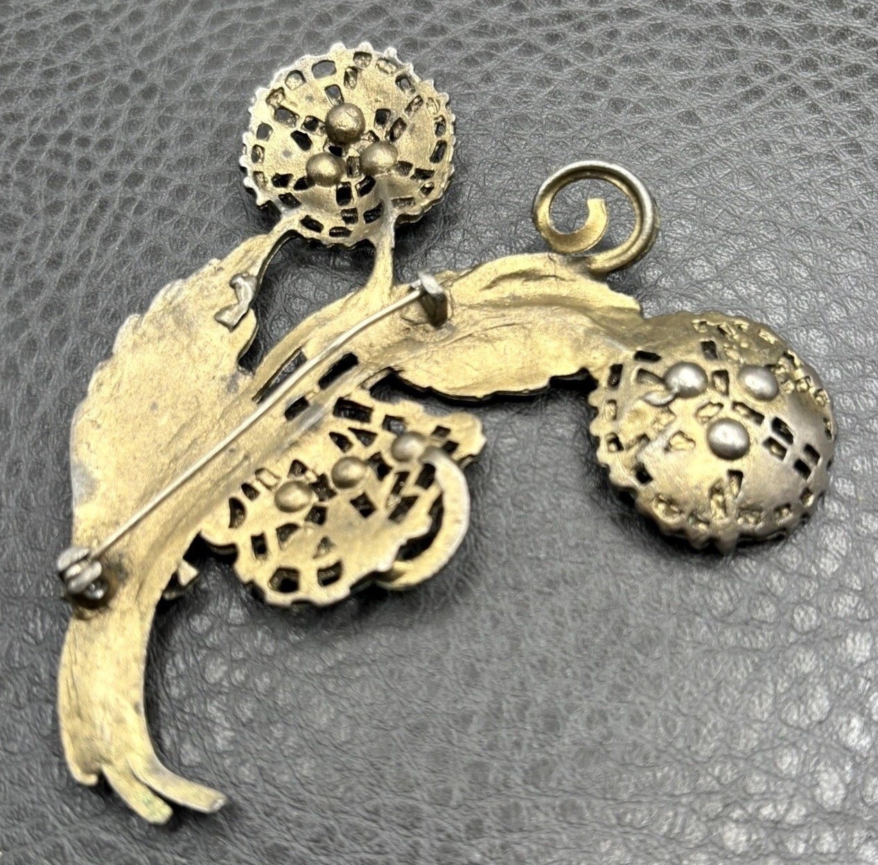 Huge Vintage Pot Metal Flower Leaf Brooch Fruit Salad Rhinestone Flower Bouquet