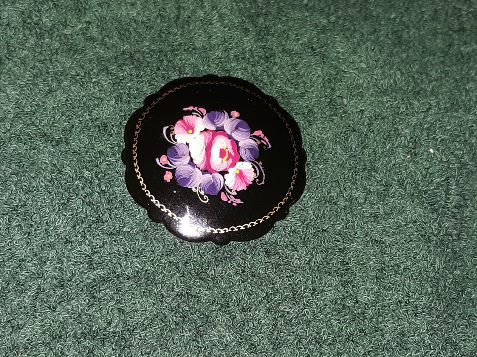 Vintage!!! Russian Handpainted Pinks & Purples Roses Brooch…Signed Elis