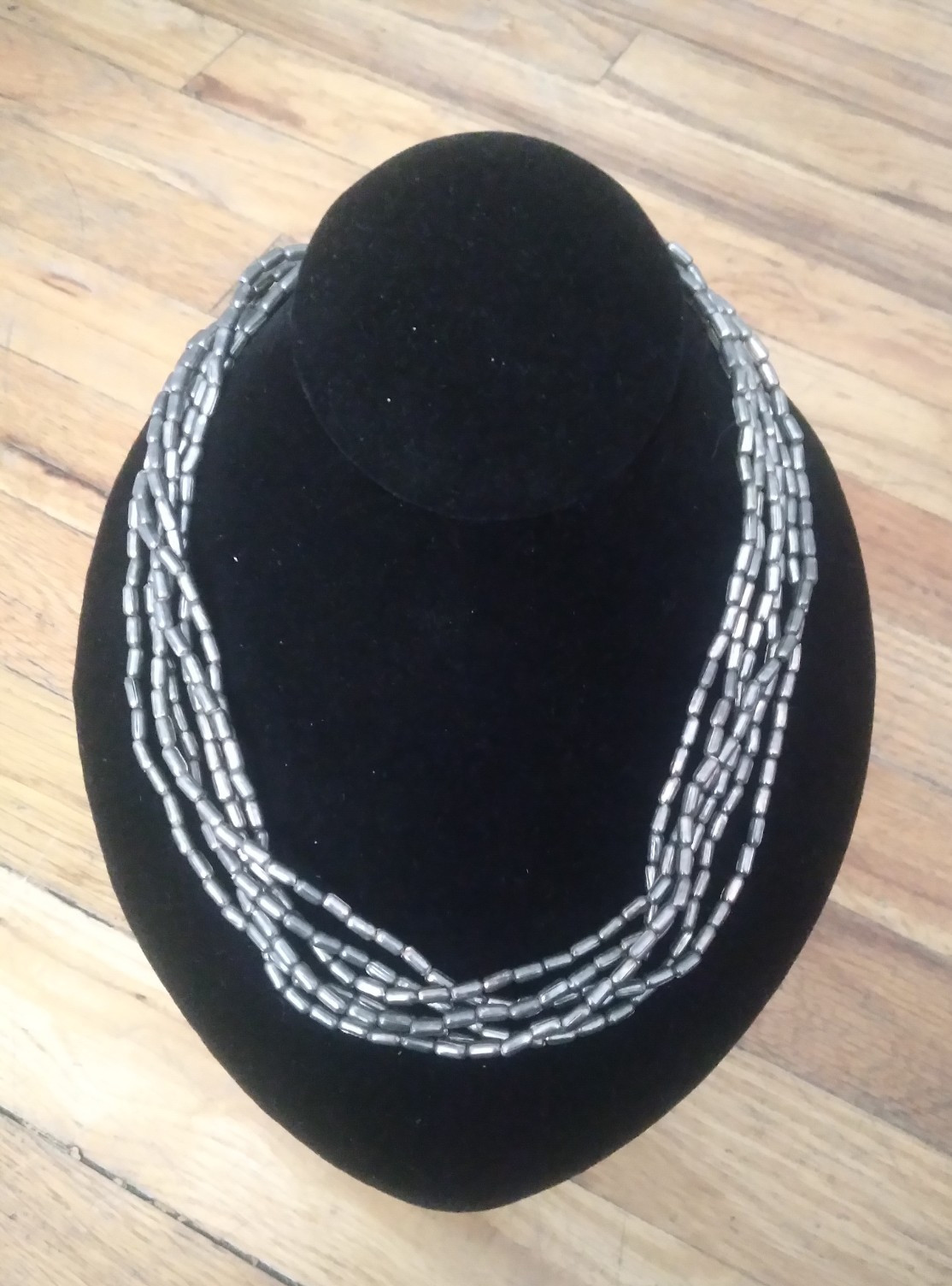 Vintage Silver Beaded Necklace 22 Inches 6 Strand Statement