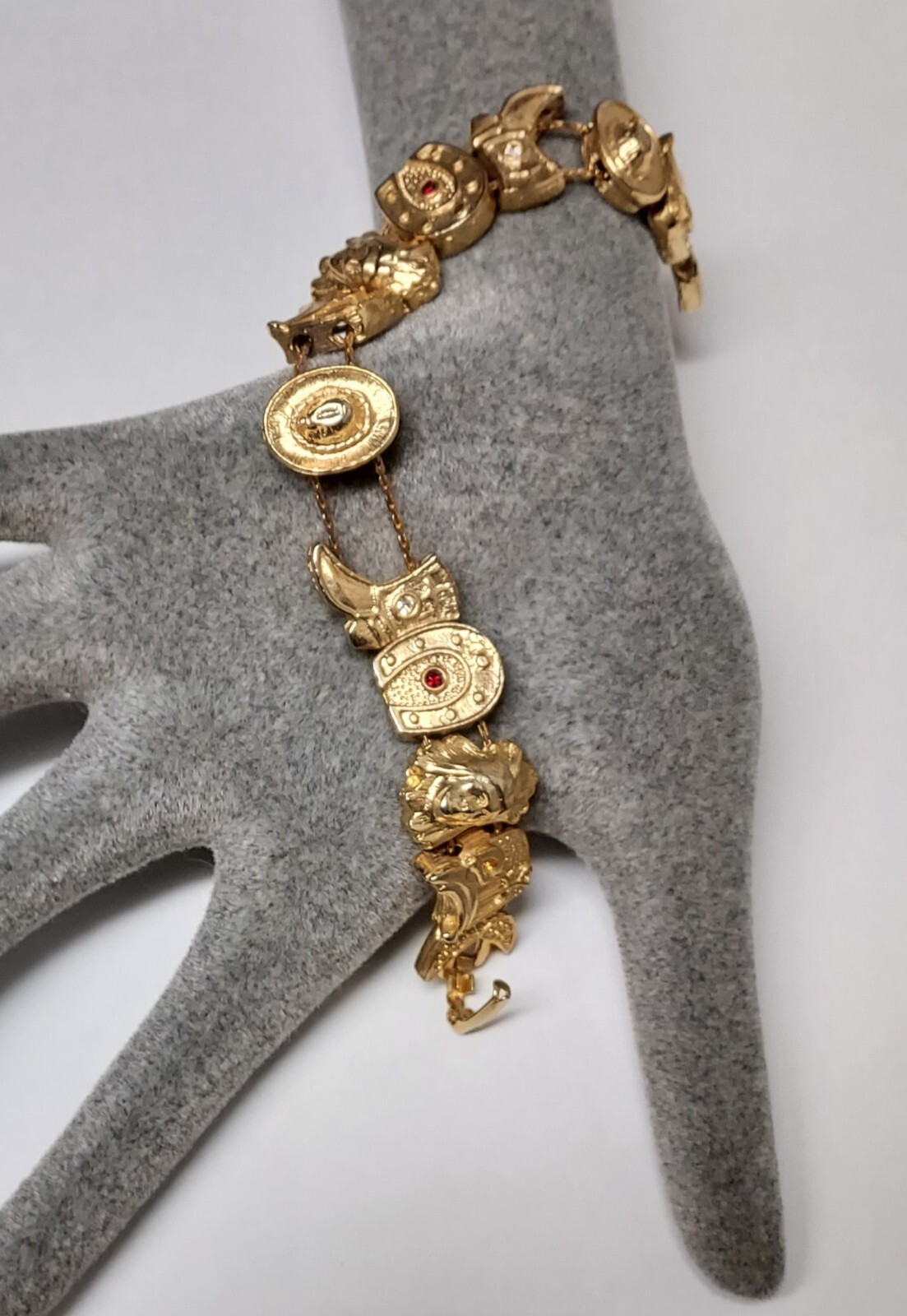 Vintage Western Slider Charm Bracelet – Cowboy Boot Rhinestone