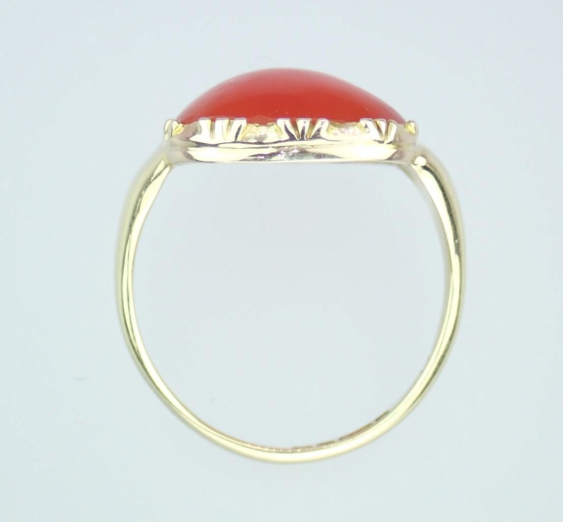 Glowing Antique Victorian DEAKIN & FRANCIS 9K Gold Carnelian Sugarloaf Ring Sz 7