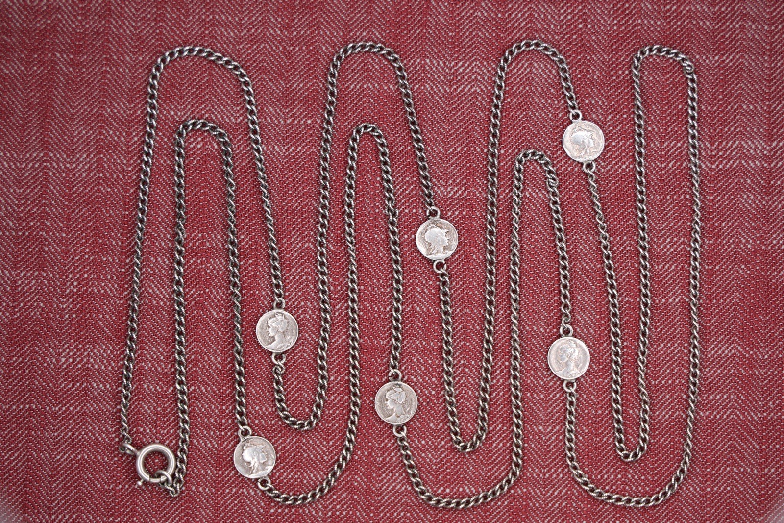 Antique Louis Armand Rault Station Chain French Goddesses Athena Diana Medals