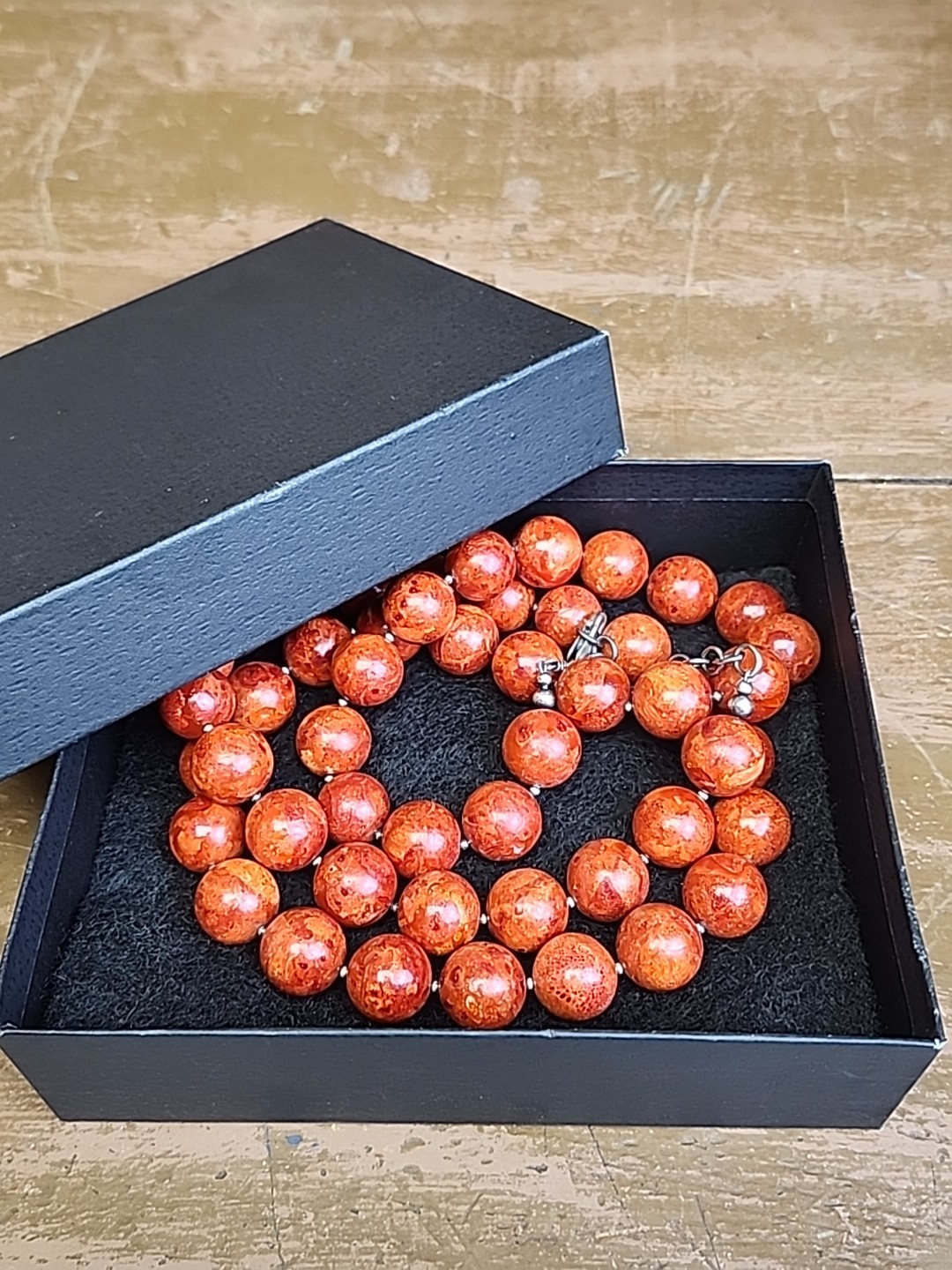 Vintage Apple Sponge Coral Necklace 925 Sterling Silver Clasp 210 Grams