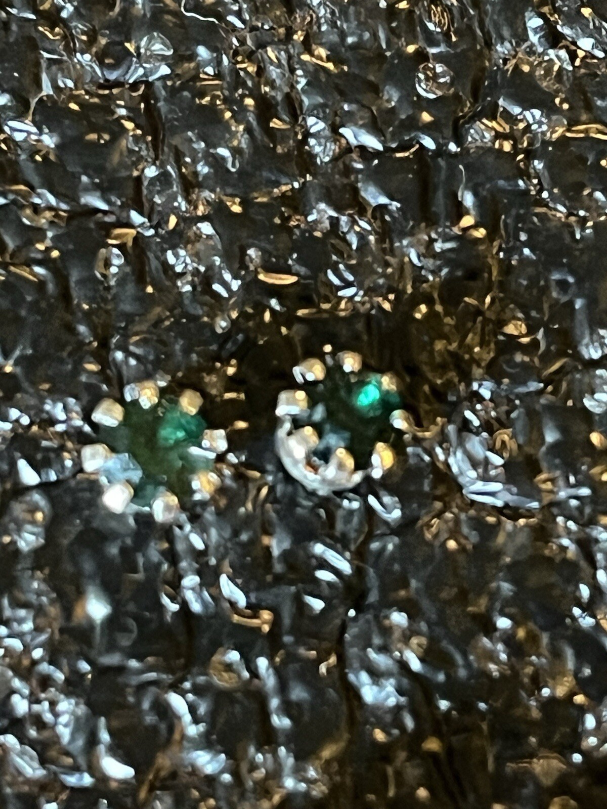 Pierced Earrings. Unknown Metal And Or Stones Dark Green Stone.