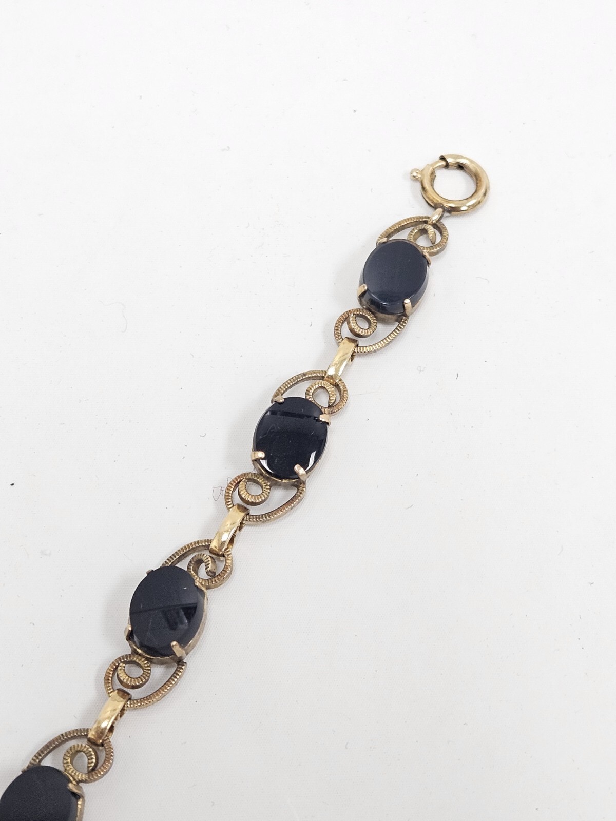 Vintage 12K Gold Filled Brooch/Pin & Bracelet Set Burt Cassell Onyx Stones
