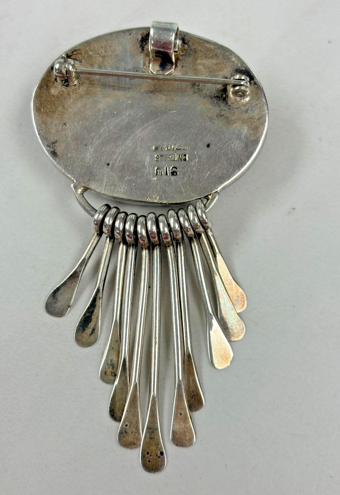 Vintage AIS Mexico Sterling Silver Deep Red Carnelian Cabochon Brooch Pendant