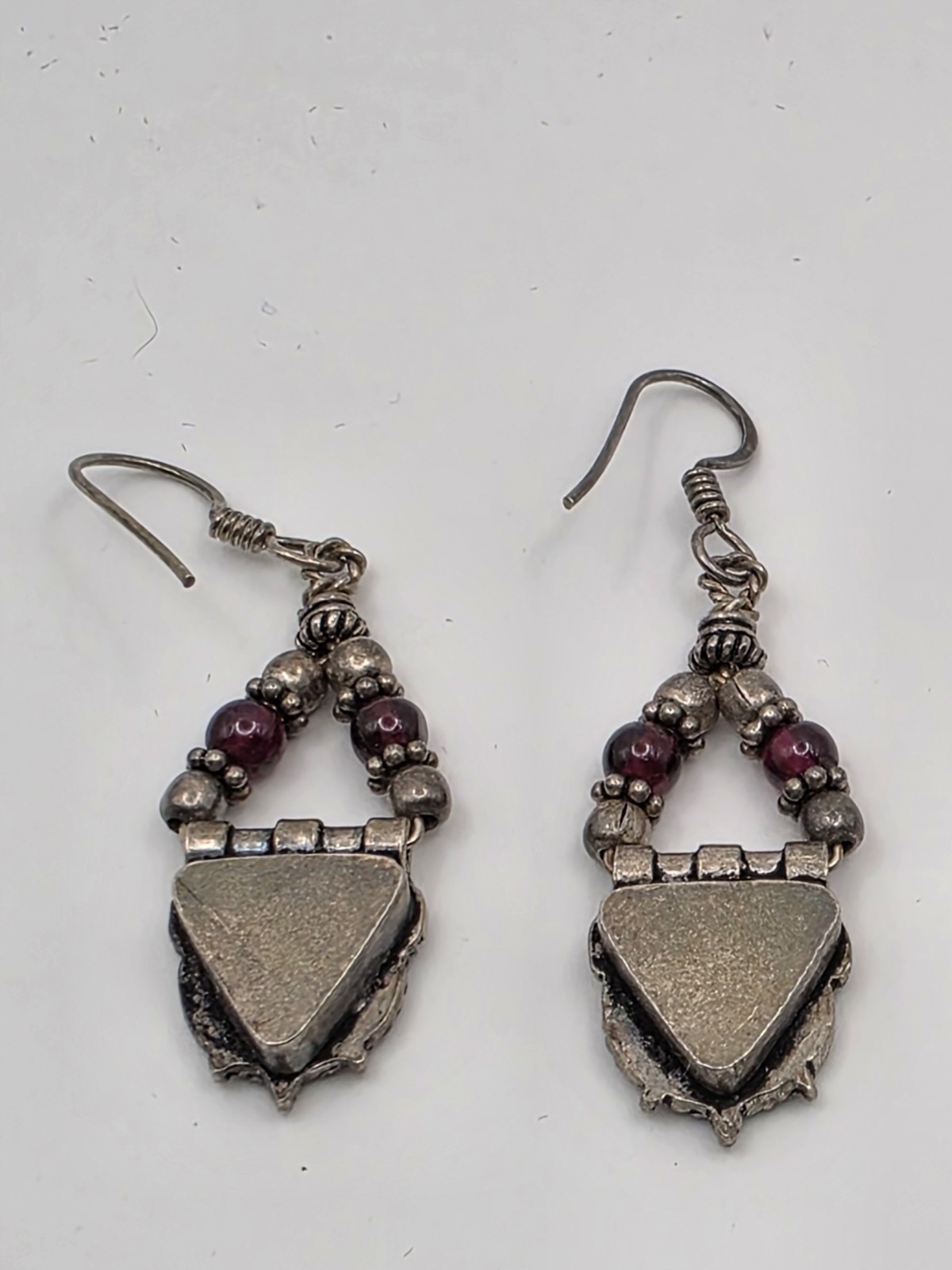 Vintage Dangle Boho Silver And Red Beads Pierced Earrings Hooks Marked 925