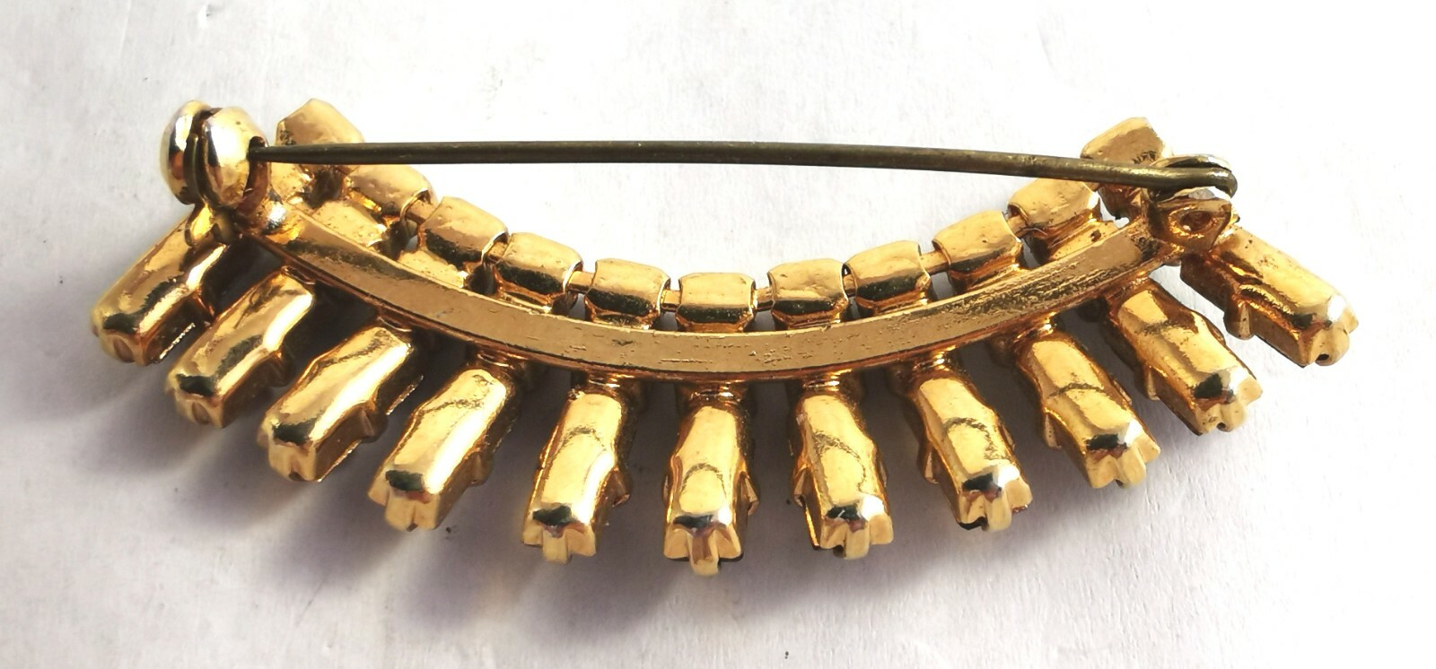 Brooch Vintage Czech Pin Glass Rhinestone Art Deco Gilded Brass Handmade Brooch