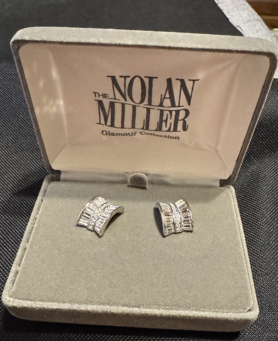 Vintage Nolan Miller Glamour Collection Silver Tone With White Crystal earrings