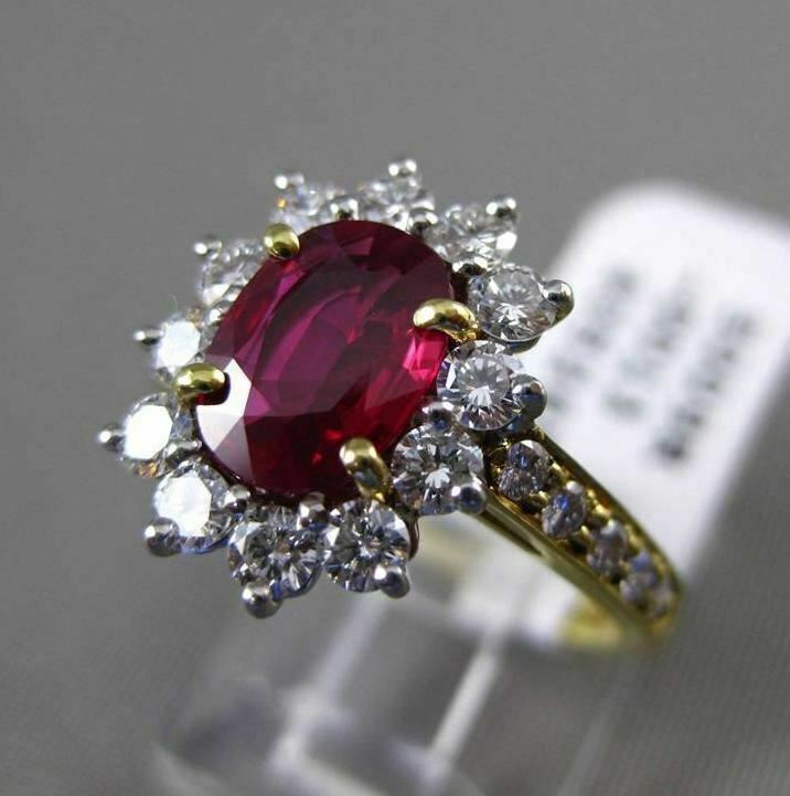 ESTATE 1.99CT DIAMOND & AAA RUBY PLATINUM 18KT Y GOLD ENGAGEMENT RING E/F VVS-VS
