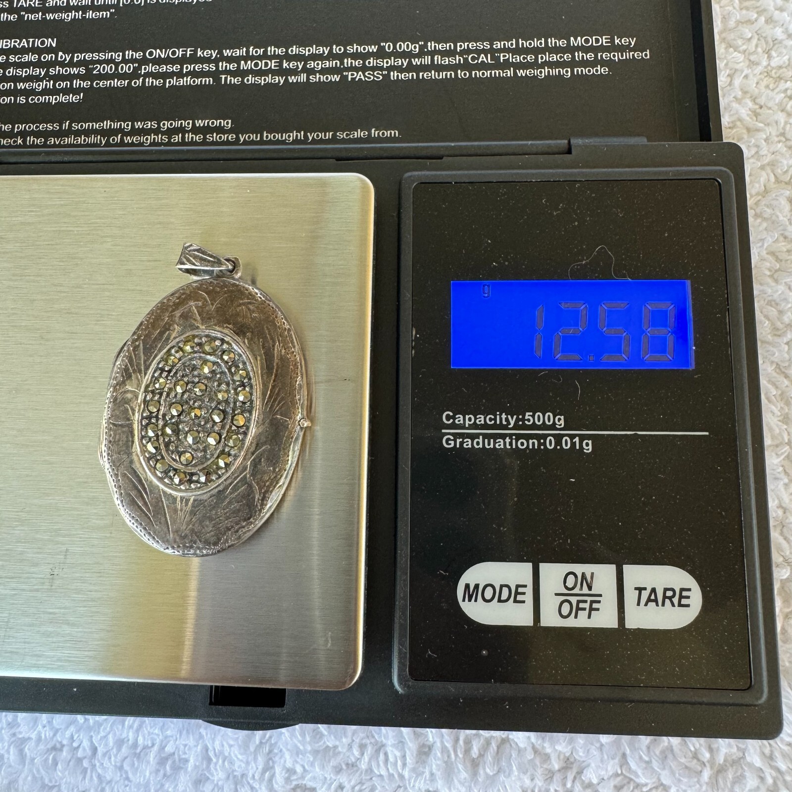 Vintage Signed NF 925 Marcasite Flora Locket Pendant Oval 12.58G Sterling Silver
